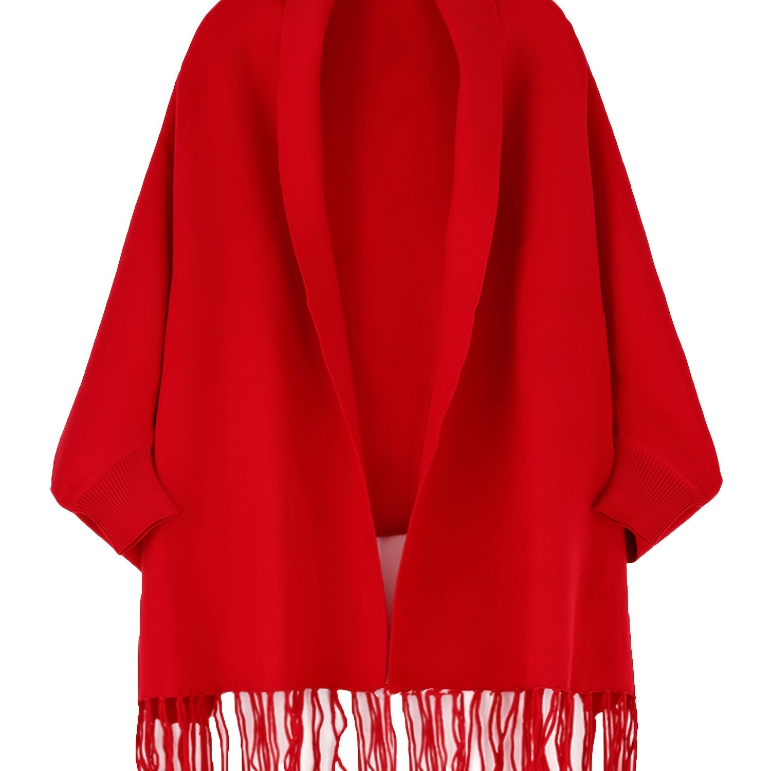 TEMU Cardigan Femme Automne Hiver "Pure Body Bust" 1pc, Couleur Unie Épais Chaud Coupe-Vent Manches Chauve-Souris Pull Ouvert, Élégant Châle Mode