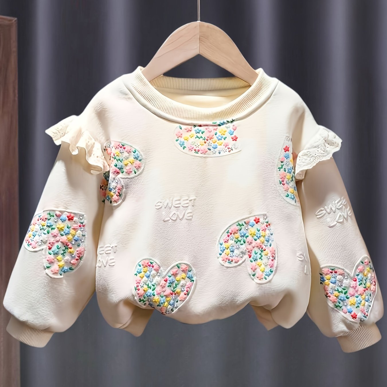 Image of Girls' Sweatshirt 2024 New Style Hooded Top Spring Autumn New Girly Floral Heart Sweatshirt