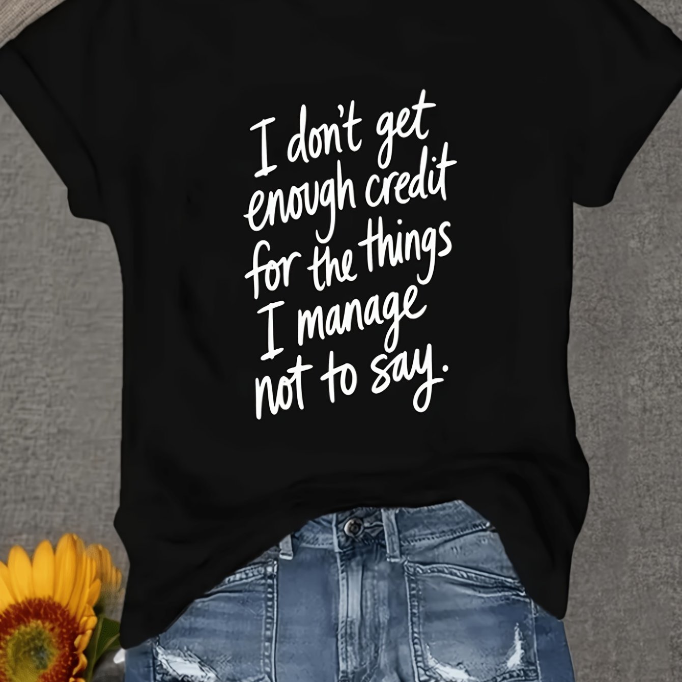 TEMU 't Get Enough Credit For The Things I Manage Not To Say Women's Regular Short Sleeve - Fun Cartoon Pattern Print, Round Neck Casual Versatile -