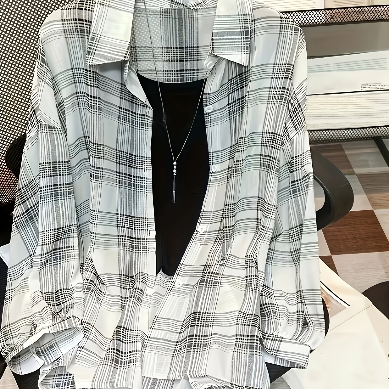 Women's Lightweight, Loose-fit, Semi-sheer Plaid Casual Shirt