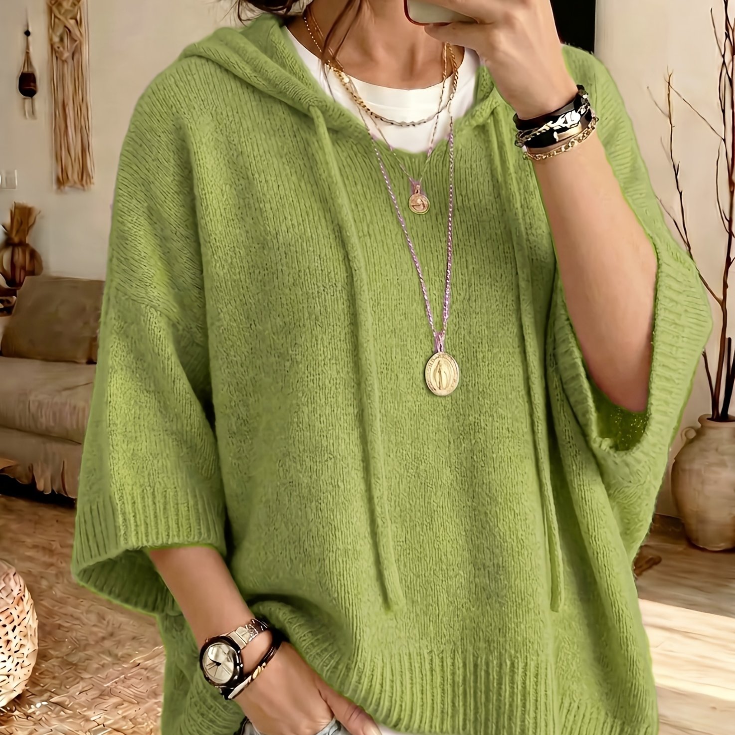 TEMU Pull à capuche décontracté pour femmes, couleur unie avec cordon de serrage, coupe et douce, idéal pour les fêtes, , les et , à la rentrée, pull