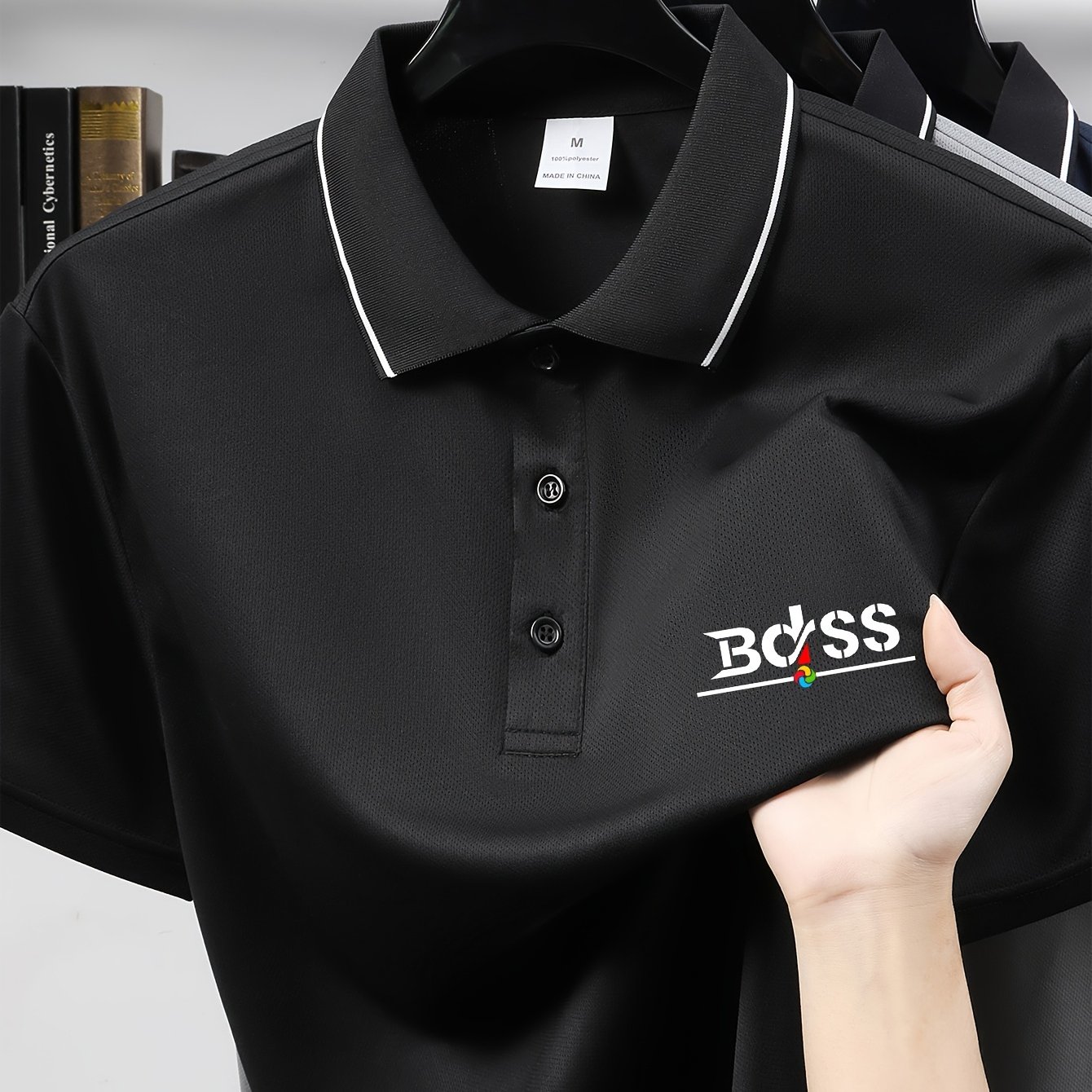 TEMU 2026 's Golf Contrast Collar Shirt Letter Print Wrinkle-resistant Slimming Breathable Essential Business Casual Sleeve In Multiple Colors S-xxl
