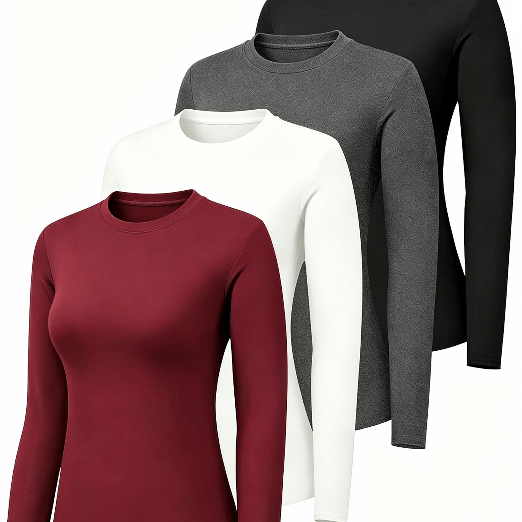 TEMU 4pcs Women' Color Long Sleeved Round Neck Compression T-shirt Slim Fit S Base Shirt