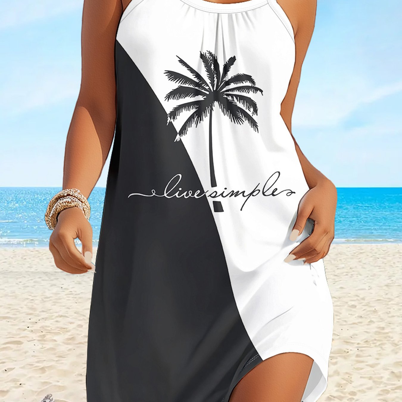European And American Women's Sleeveless Printed Beach Dress