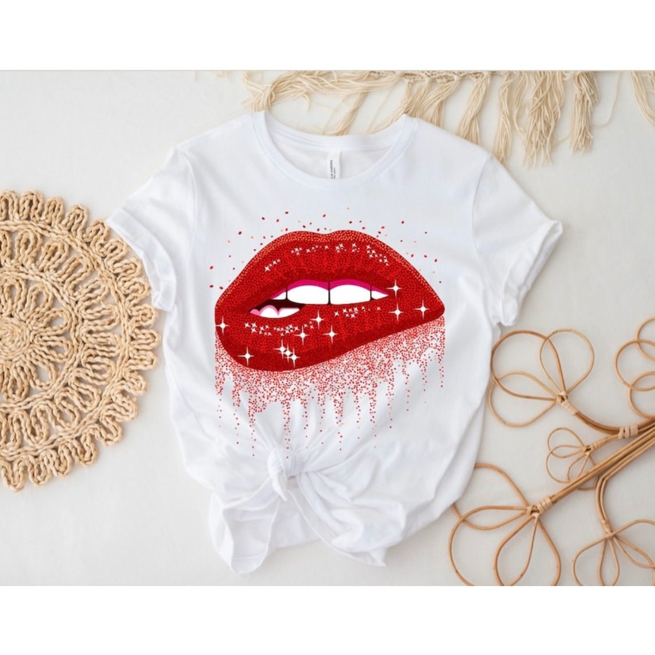 : Local Makeup T-shirt With Red Kiss Design - A Shirt Featuring Red Lips, Perfect For Beauty Enthusiasts