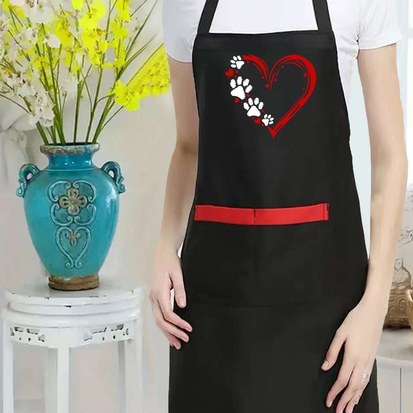 TEMU Grembiule da donna pratico con regolabile, caratterizzato da un design patchwork e stampe a animati