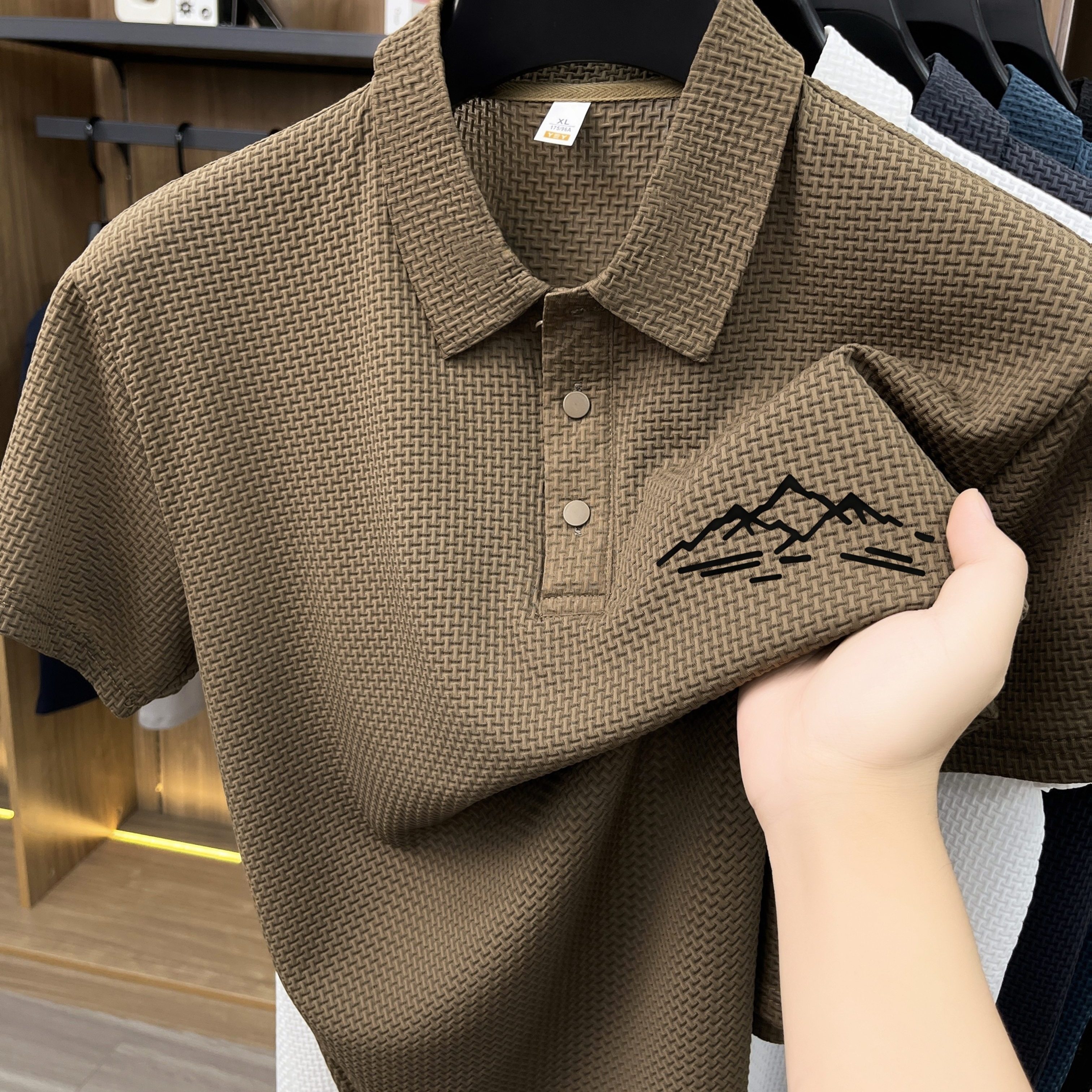TEMU Polo Homme Motif Paysage Montagne et , Texture Refroidissante Séchage Rapide Manches Courtes, Haut Polyvalent pour Tenue Décontractée, et Golf