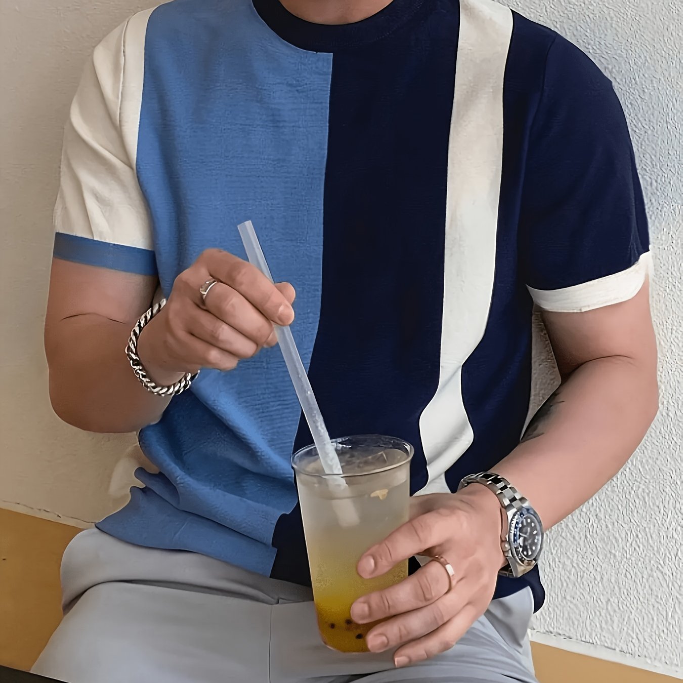 TEMU Printed Design - Non-textured Men's Summer Solid Color Round Neck Short Sleeve T-shirt, Men's Trendy Casual Athletic Top, Outdoor Running Daily