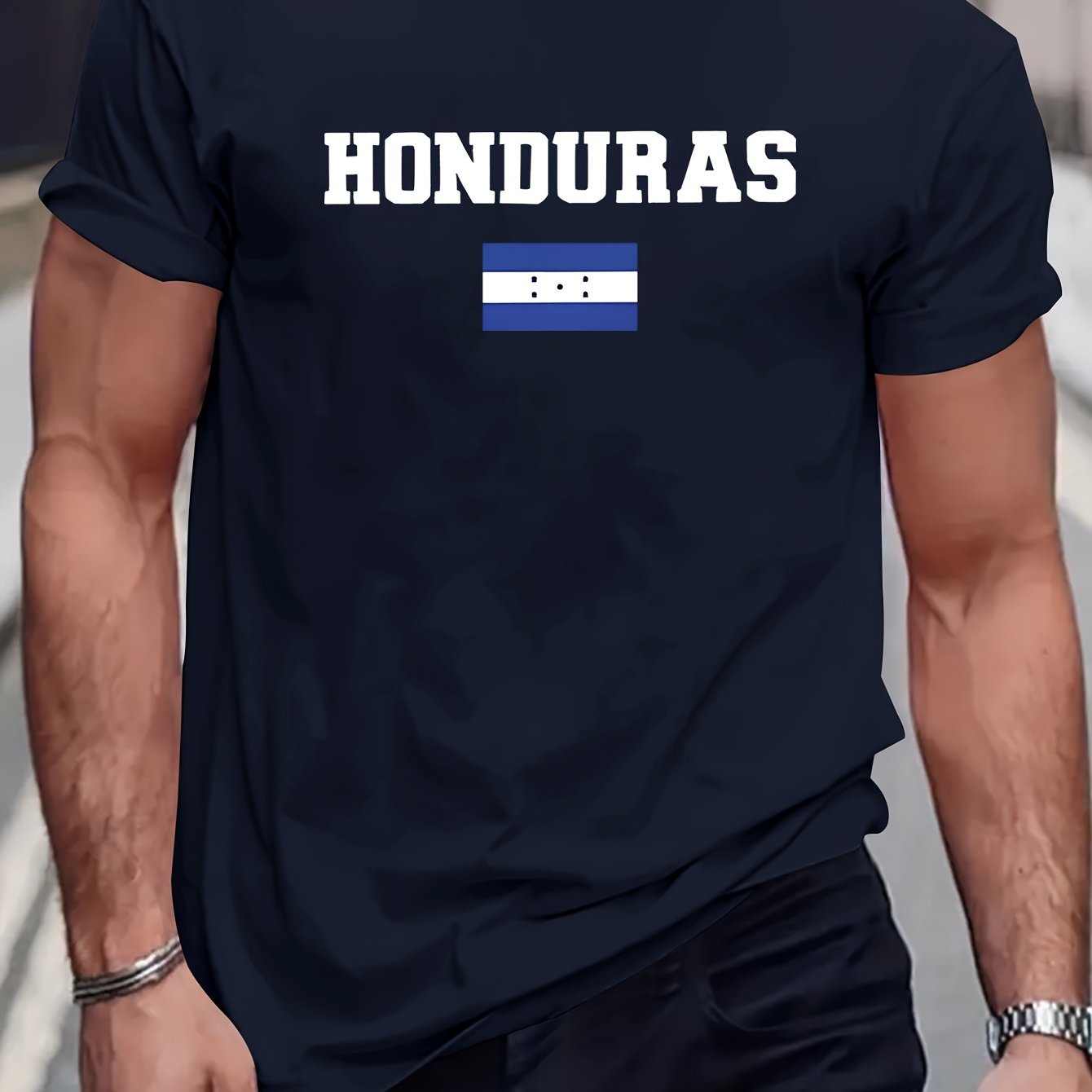 TEMU Flag Of Honduras Print Men's Fashion Comfy Breathable T-shirt, New Casual Round Neck Short Sleeve Tee For Spring Summer Men's Clothing