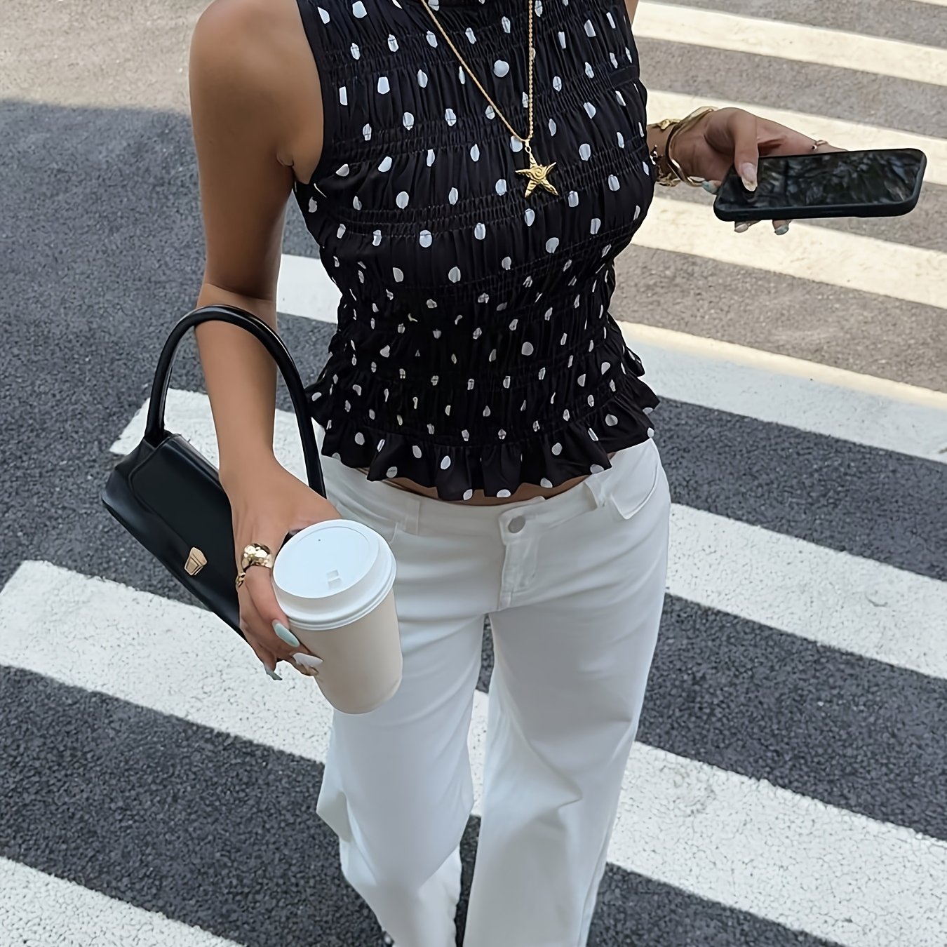 E-shop Damen Polka-Dot Slim Fit Casual Style Rundhalsausschnitt Ärmelloses Top