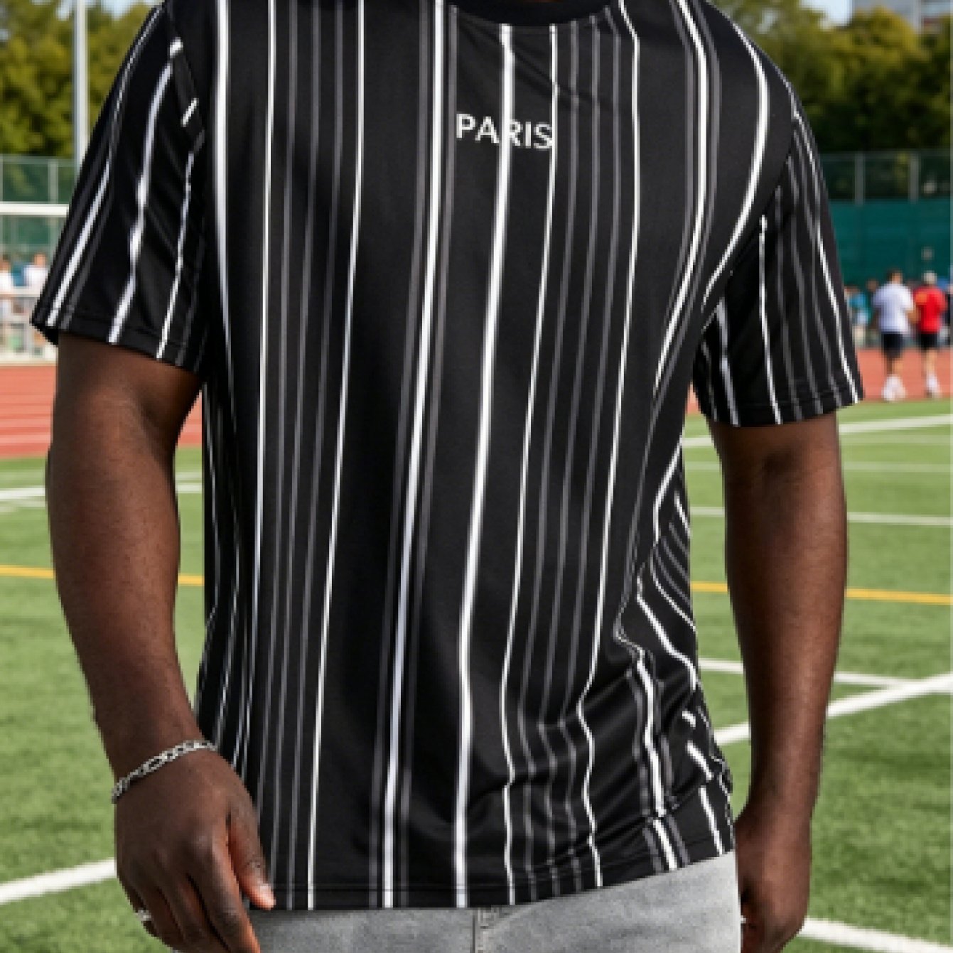 TEMU [printeddesign-nottextured] New Big And Tall Men's T Shirts Paris Print Vintage Streetwear Black Gray White Vertical Stripe Breathable Casual
