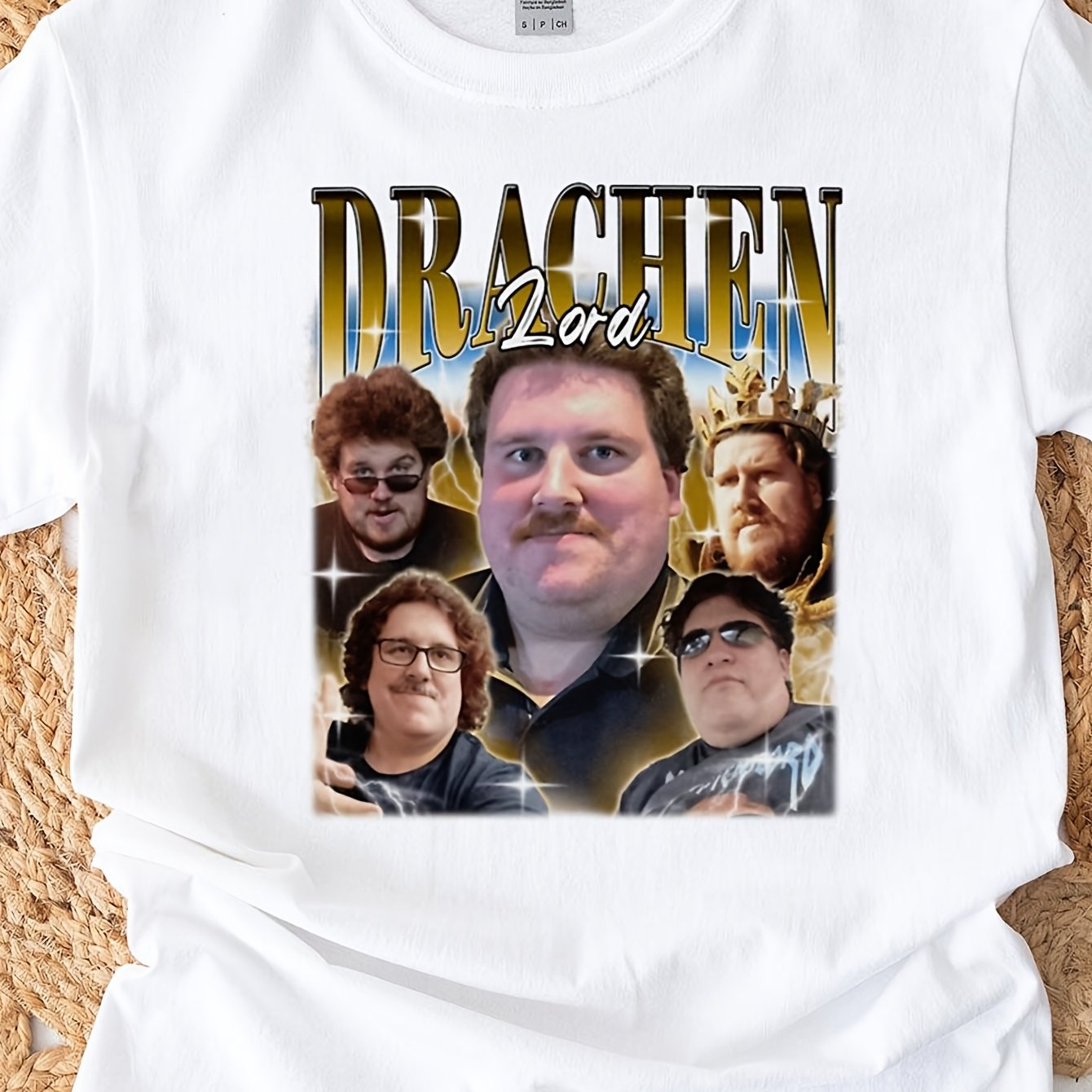 Image of D-rachenlord Men's Retro Vintage Meme T-shirt - Funny Dragon Hoard Print With D-rachenlord Text, Casual Round Neck Tee For Gaming & Casual Attire, Machine Washable Funny Shirt
