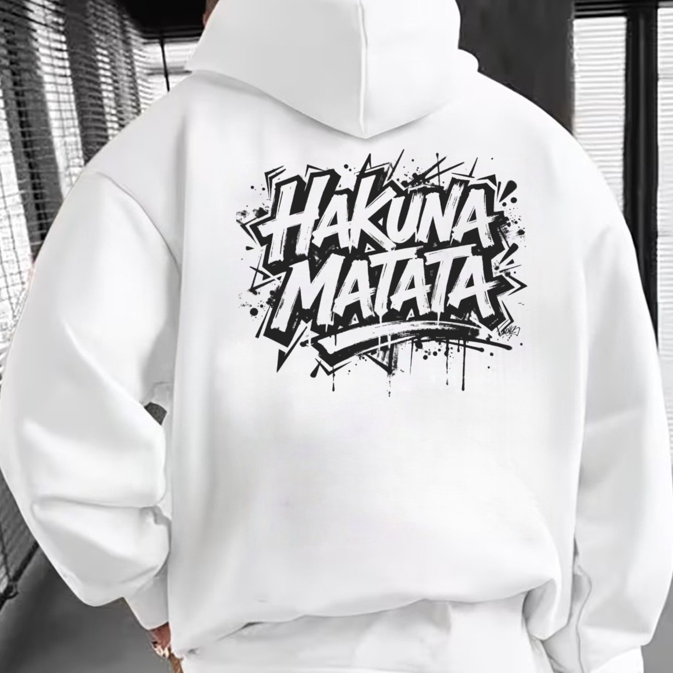 Image of Men' Hoodie, Loose Fit, Thin Unlined, Back ' ' Graffiti Print, Street Style, Spring/autumn Casual Wear, Ships From Europe