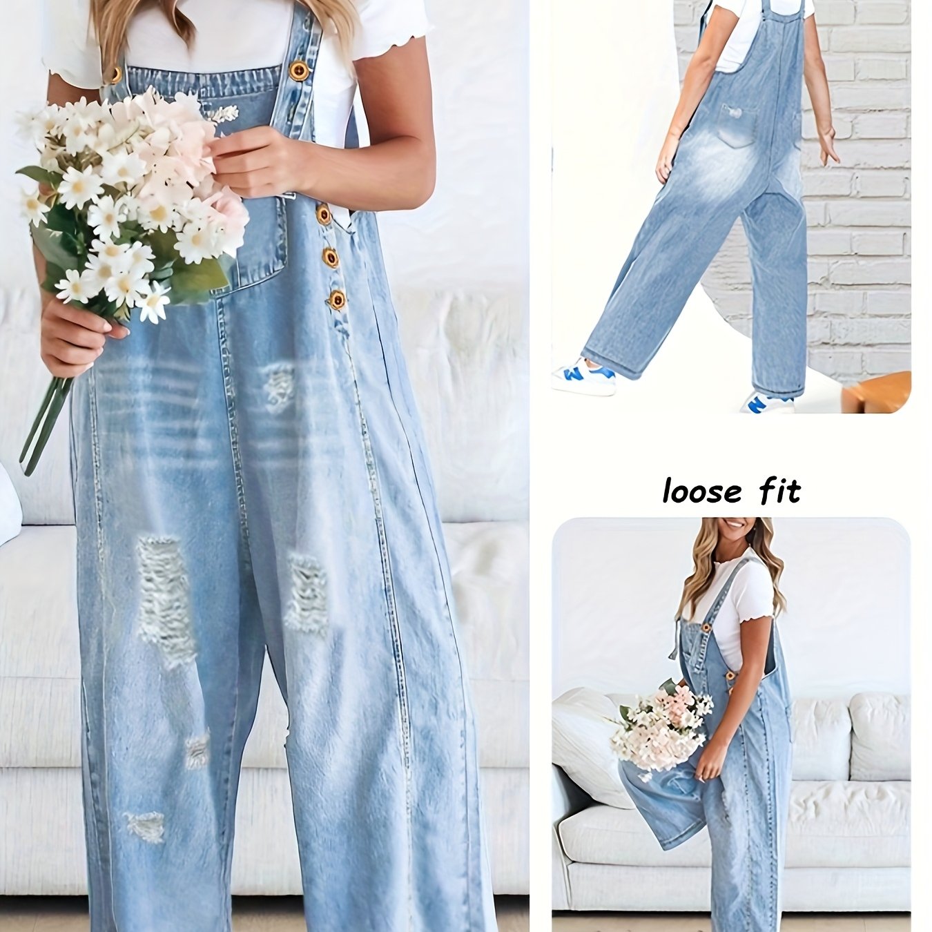 25aw Adjustable Loose Fit Denim Overalls