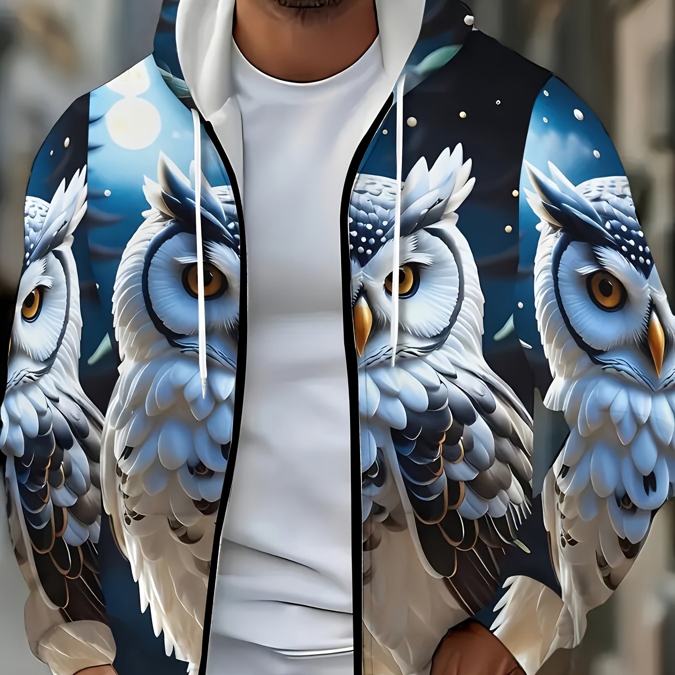 TEMU Plus-size Men' Style Features A Cool Owl In , Showcasing A Stylish And Casual Color-block Lightweight Jacket Perfect For Spring And Autumn. This