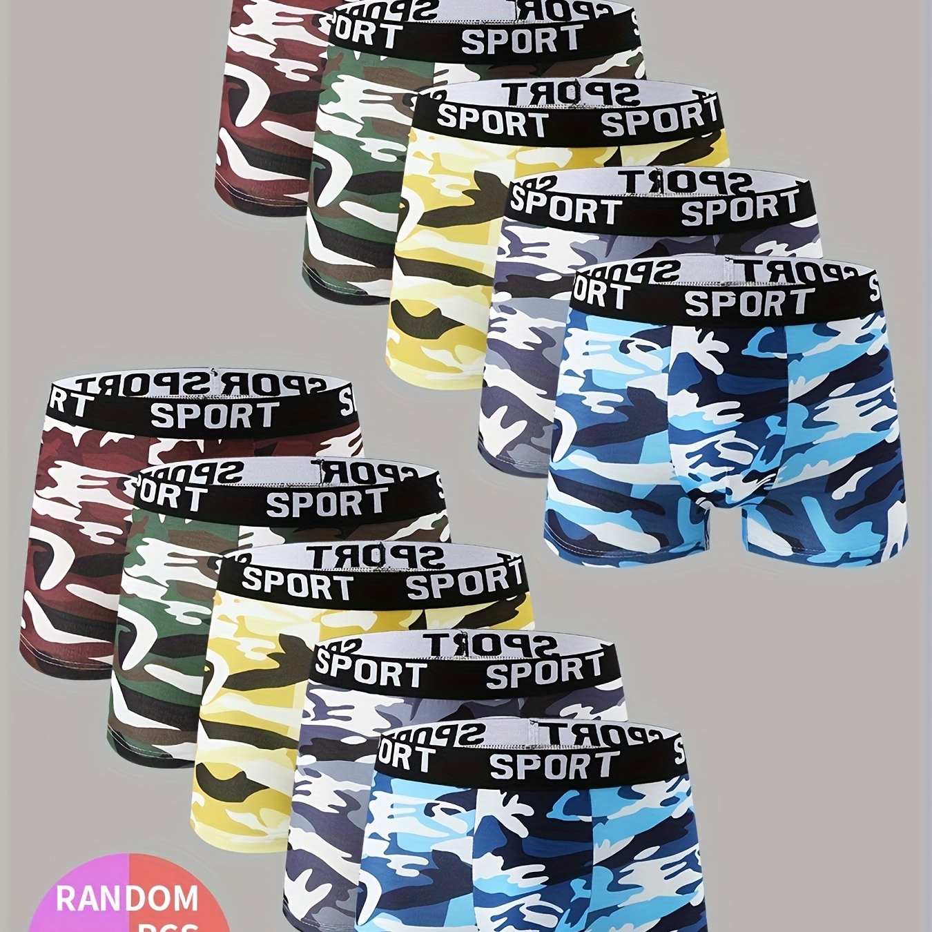 Random 6pcs Men's Briefs - Camouflage Print - Breathable Machine Washable