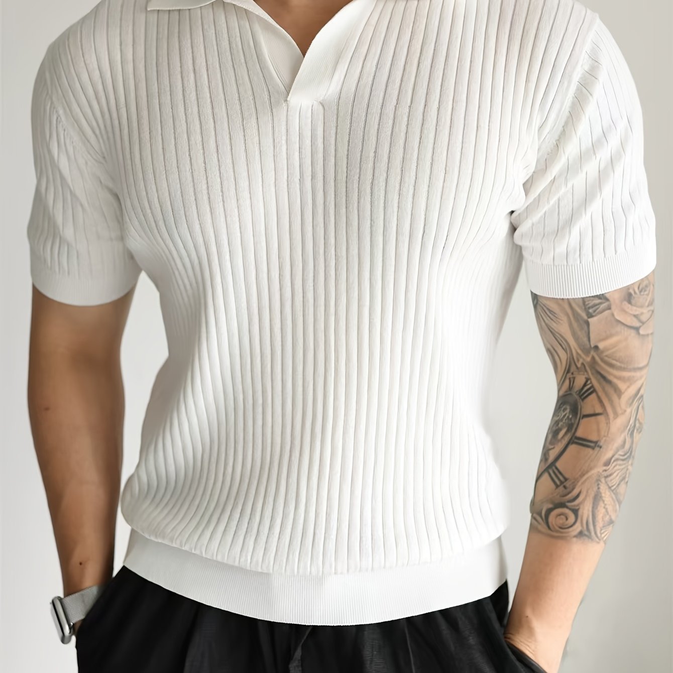 E-shop Neues Herren Freizeit Kurzarm Poloshirt mit Revers und kleinem Strick Pullover Top