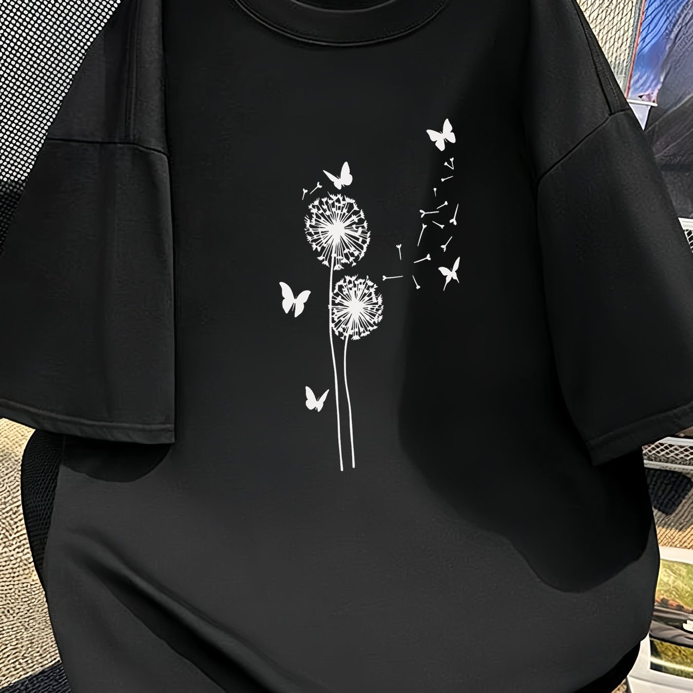 Women's Summer Oversized T-shirt Crew Neck Drop Shoulder Dandelion Graphic Print Minimalist Nature Casual Top