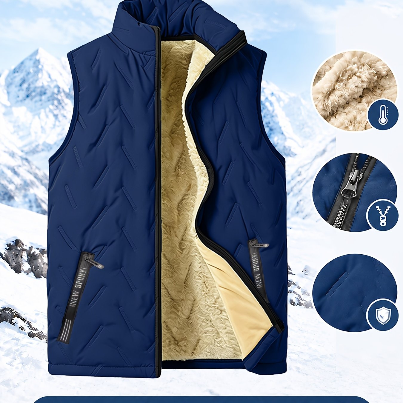TEMU Autumn Winter Men's Collar Size Loose Vest, Thickened Quilted Sleeveless Coat, Winter Outdoor Cold-proof Warm Jacket, Suitable For Daily And