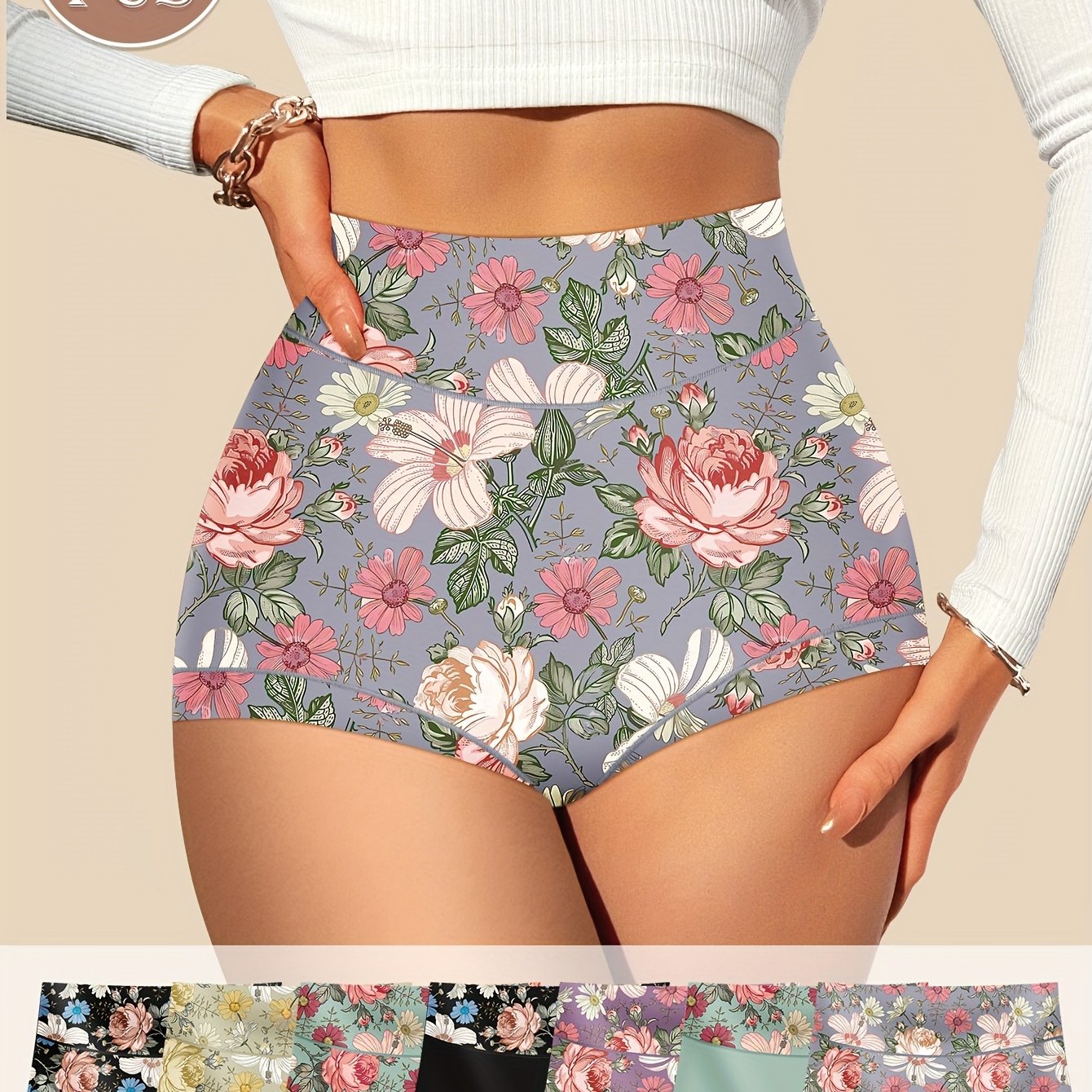 7-pack High-waist Panties, Women's Underwear, Tummy Control And Lift, Printed Patterns