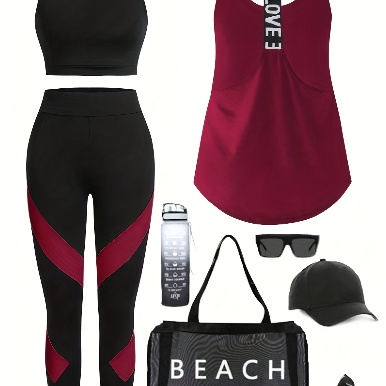 TEMU 3pcs Women's Sportswear Set: Round Neck Athletic Top And Solid Color Leggings, Gym Workout Outfit For Women. Accessories Not Included, Only