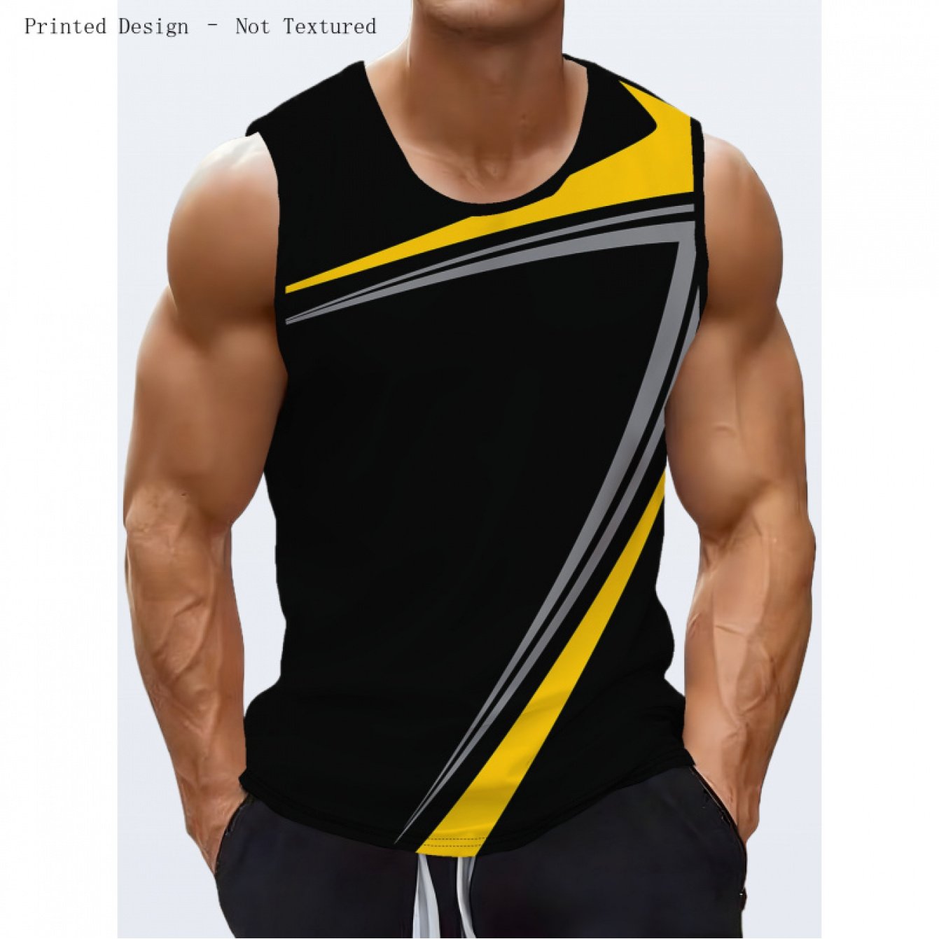 TEMU 2026 Men's Casual Comfortable Vest, Black Yellow Gray , Athletic Style With Diagonal Lines, , Lines, Breathable And Comfortable, Skin-friendly,