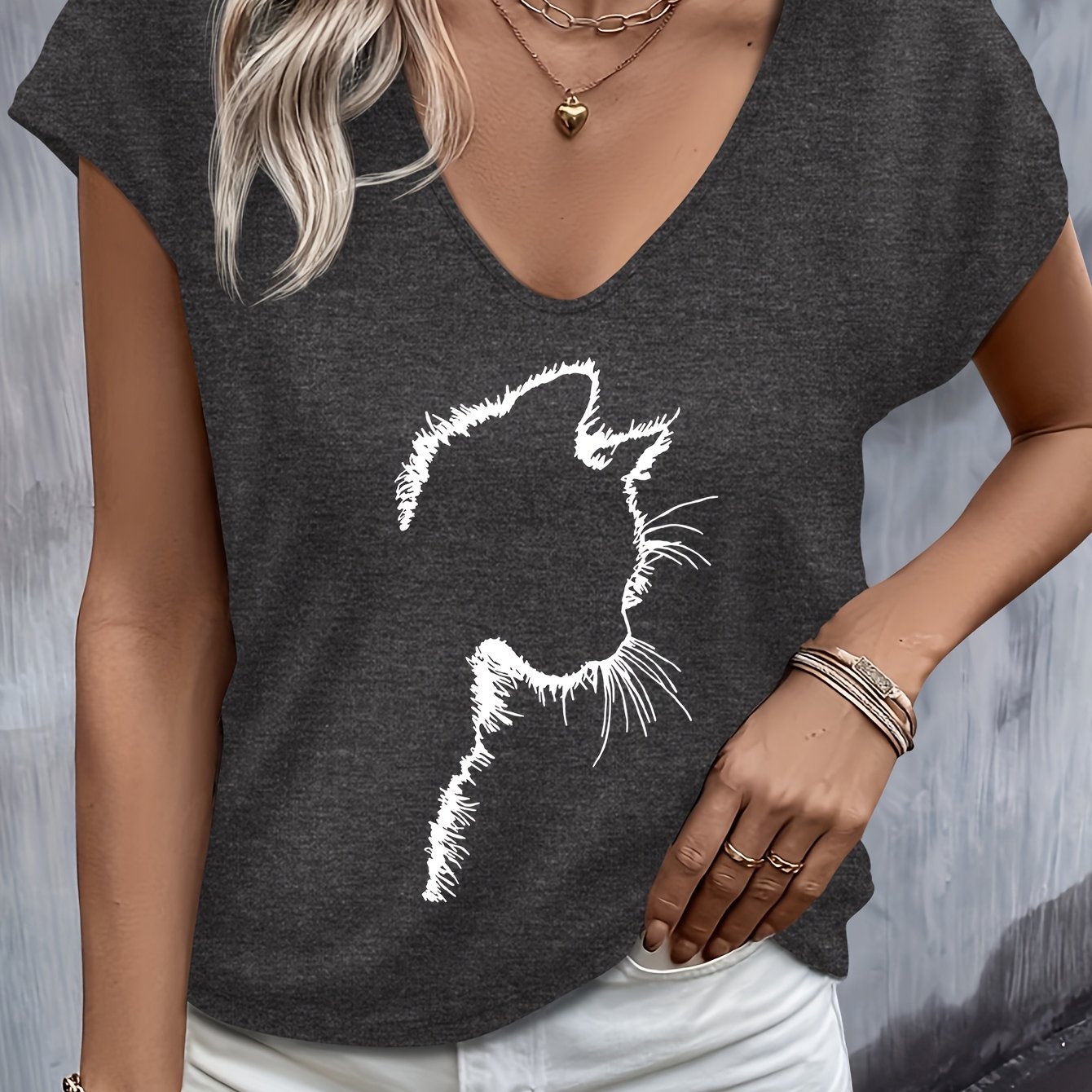 TEMU Cat Print Spring/summer Vest-style V-neck Sleeveless T-shirt