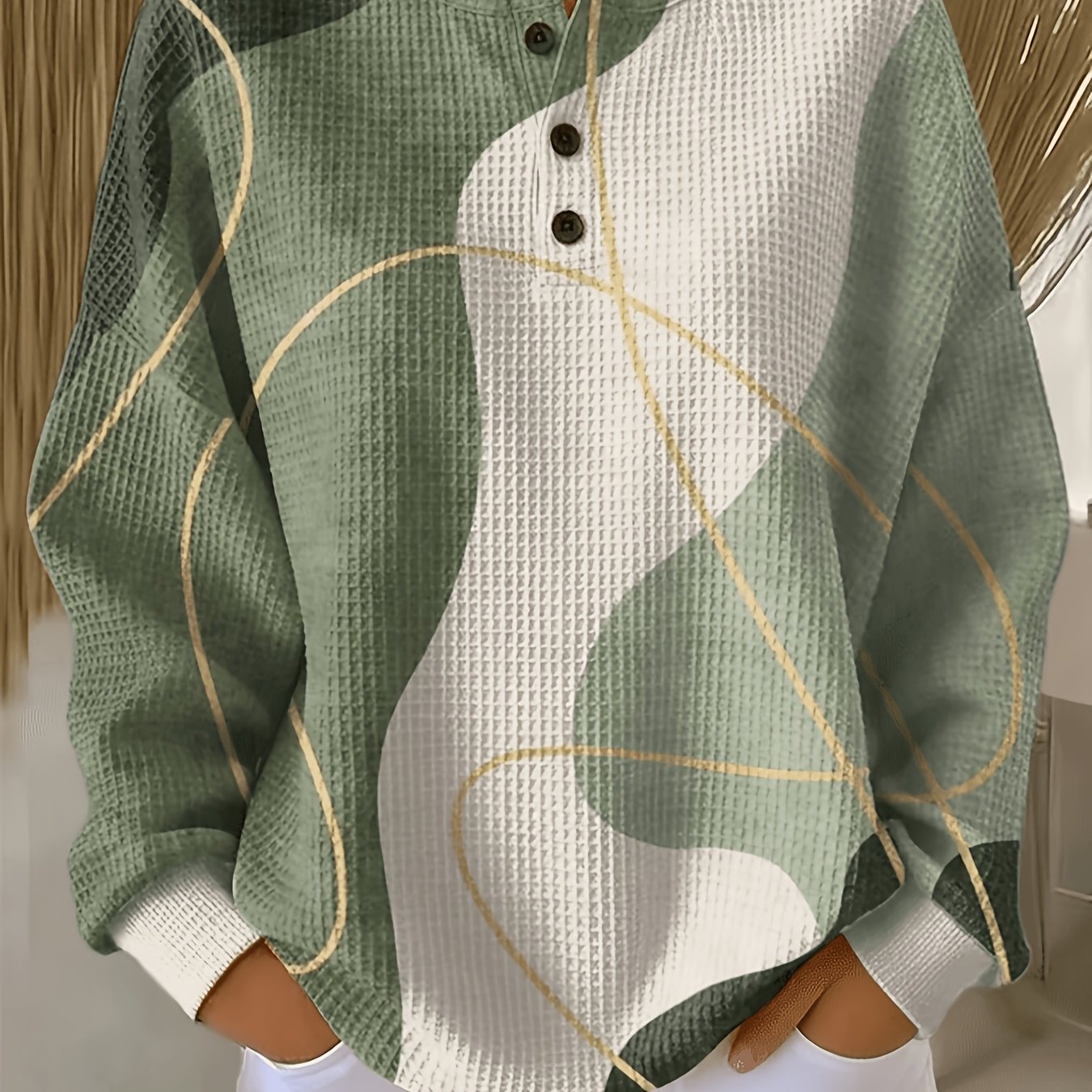 TEMU Women's Fashion Sweatshirt, Geometric Pattern Style Long Sleeve Round Neck Regular , Casual Daily Wear, Winter Style
