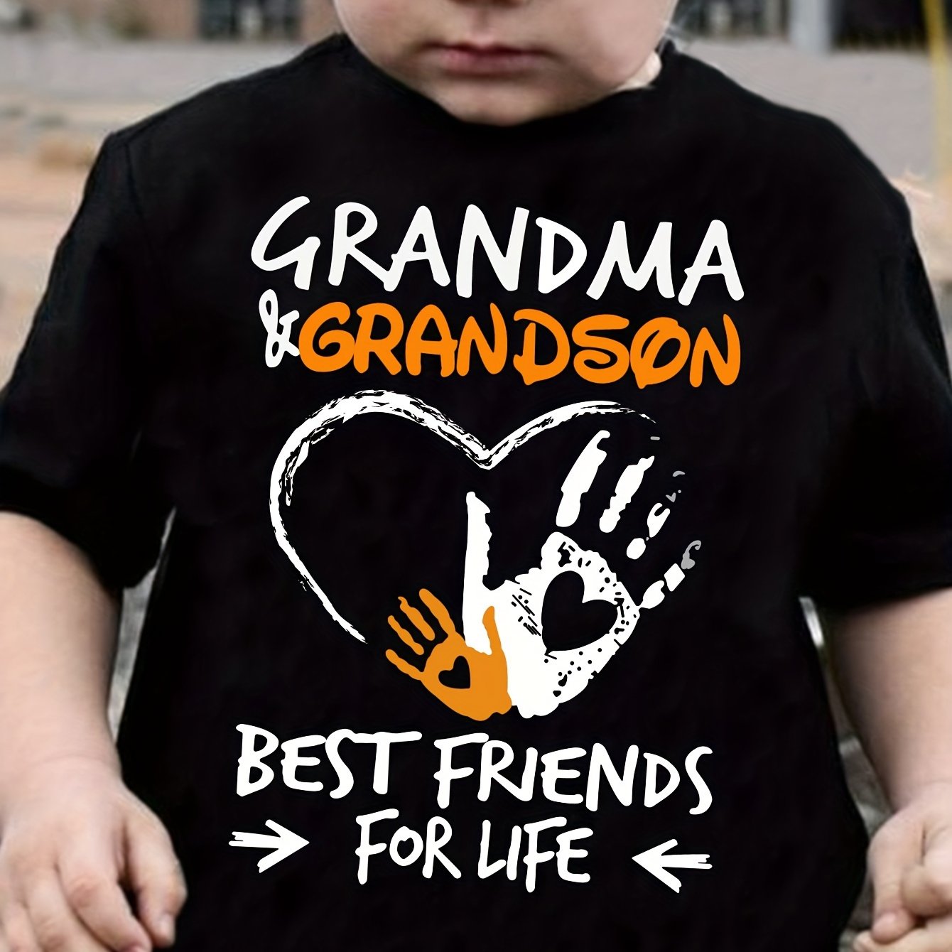 Image of Chicfull Boys' Fashion "grandma & For Life" Letter Print T-shirt - Casual Black Crew Neck Short Sleeve Tee & , 100% Polyester, Machine Washable - Outdoor &