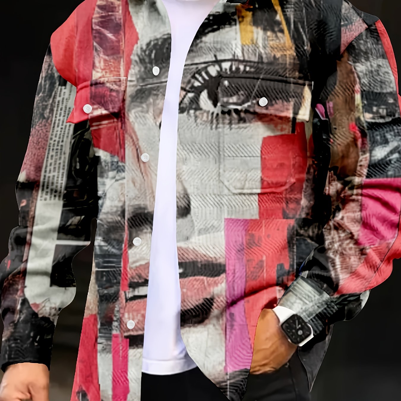 Men's Shirt Long Sleeve Button With 2 Chest Pockets Casual Shirt Jacket