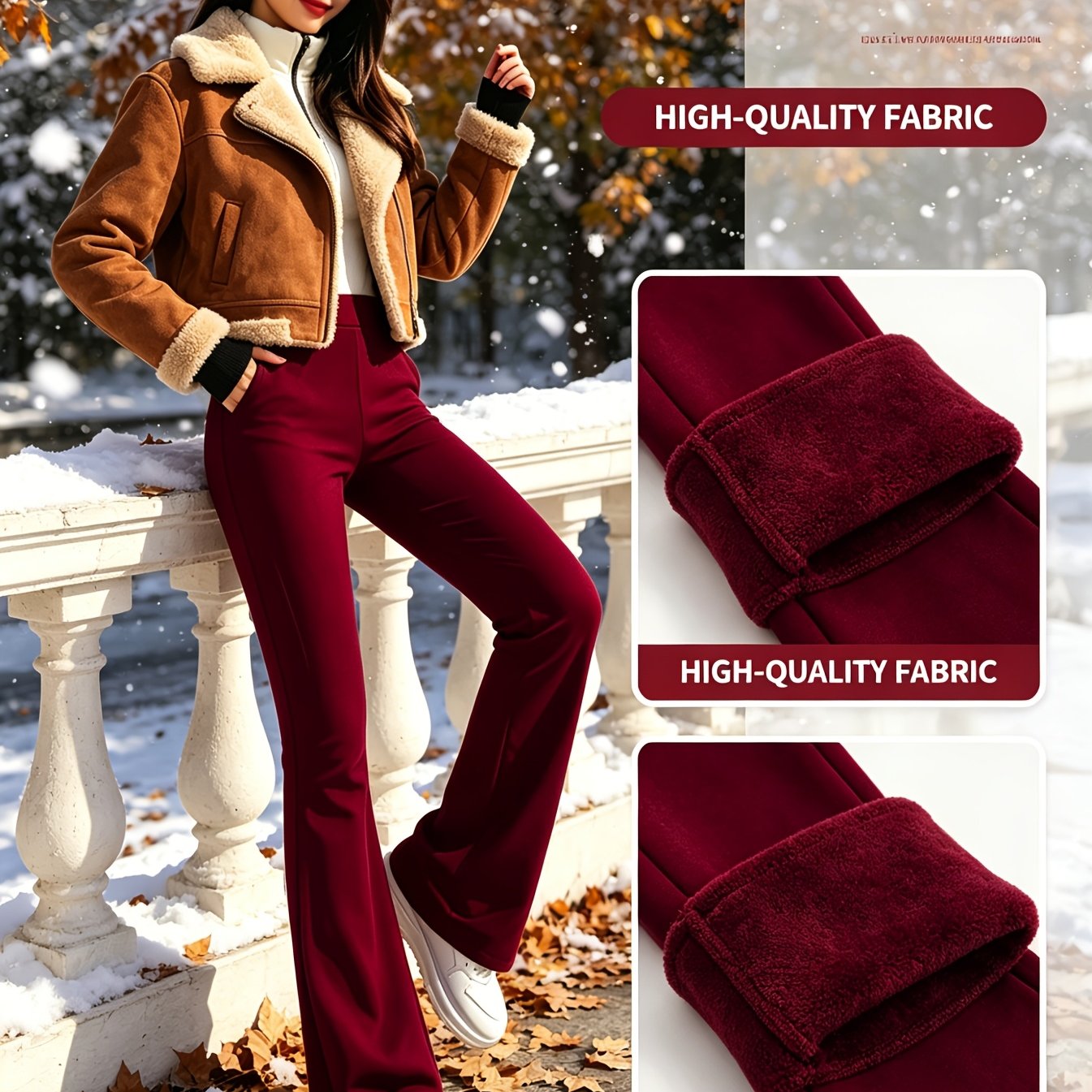 Image of Winter Warm High-waist Slim-fit Yoga Pants With Storage Pockets, Stretch, Tummy-tucking Warm Pants ( In )