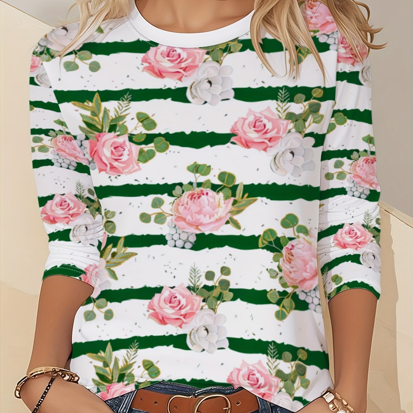TEMU All T-shirt, Long Sleeve Round Neck Casual Top, Suitable For Spring And Autumn Season, Women's Clothing