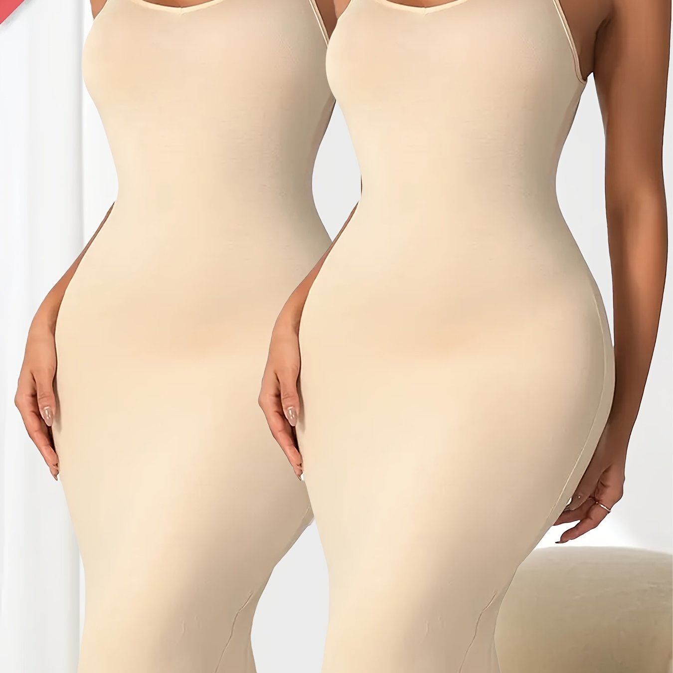 2pcs Seamless Elegant Slip Dress With A Full-length Design, Featuring An Anti-exposure Layer, Comfortable And Breathable Fabric, Suitable For Women, Without Shaping Functionality
