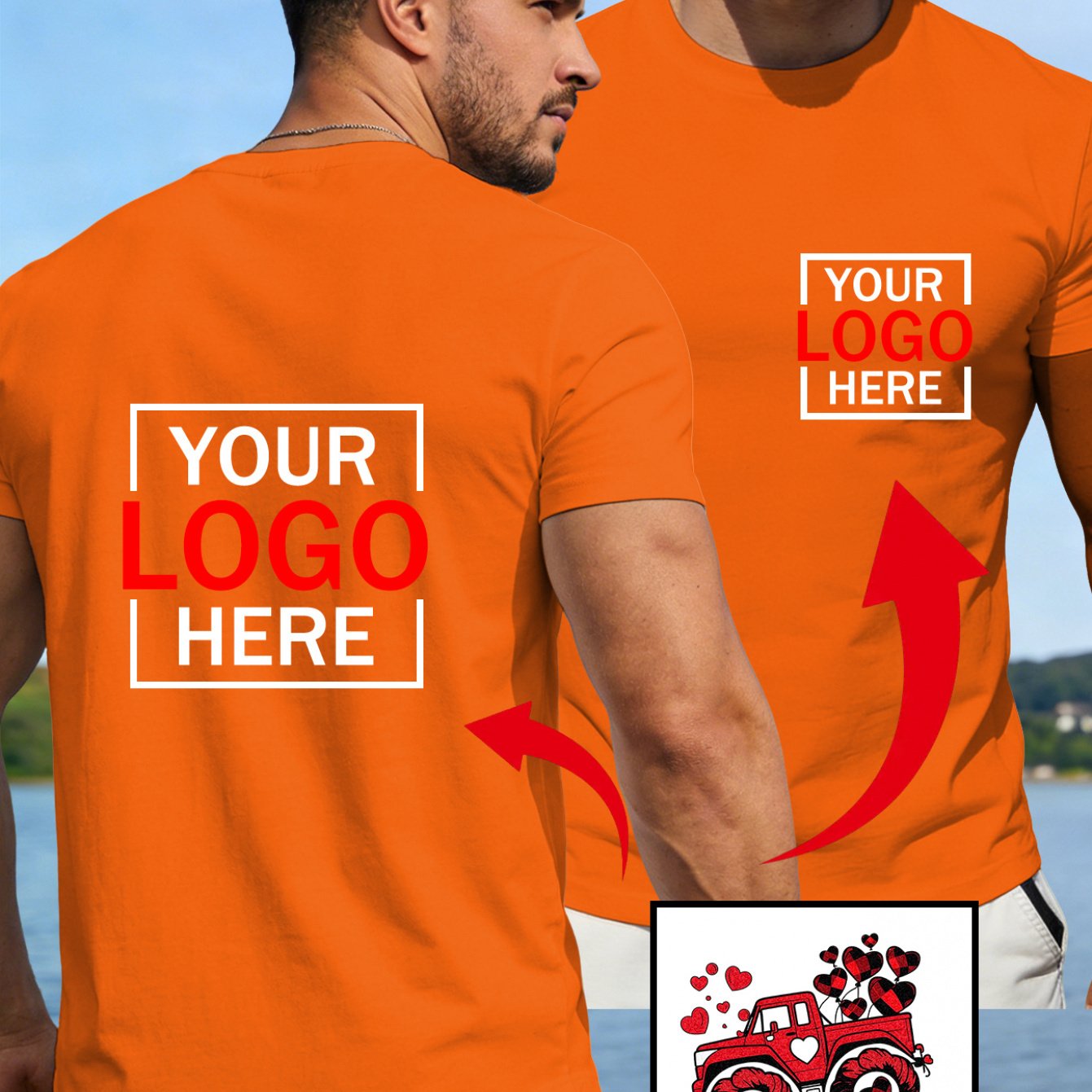 TEMU Men's Plus Size Custom Logo/photo T-shirt - Personalized Short Sleeve Shirts With Logo/photo Printing, Breathable Stretch Fabric Suitable For