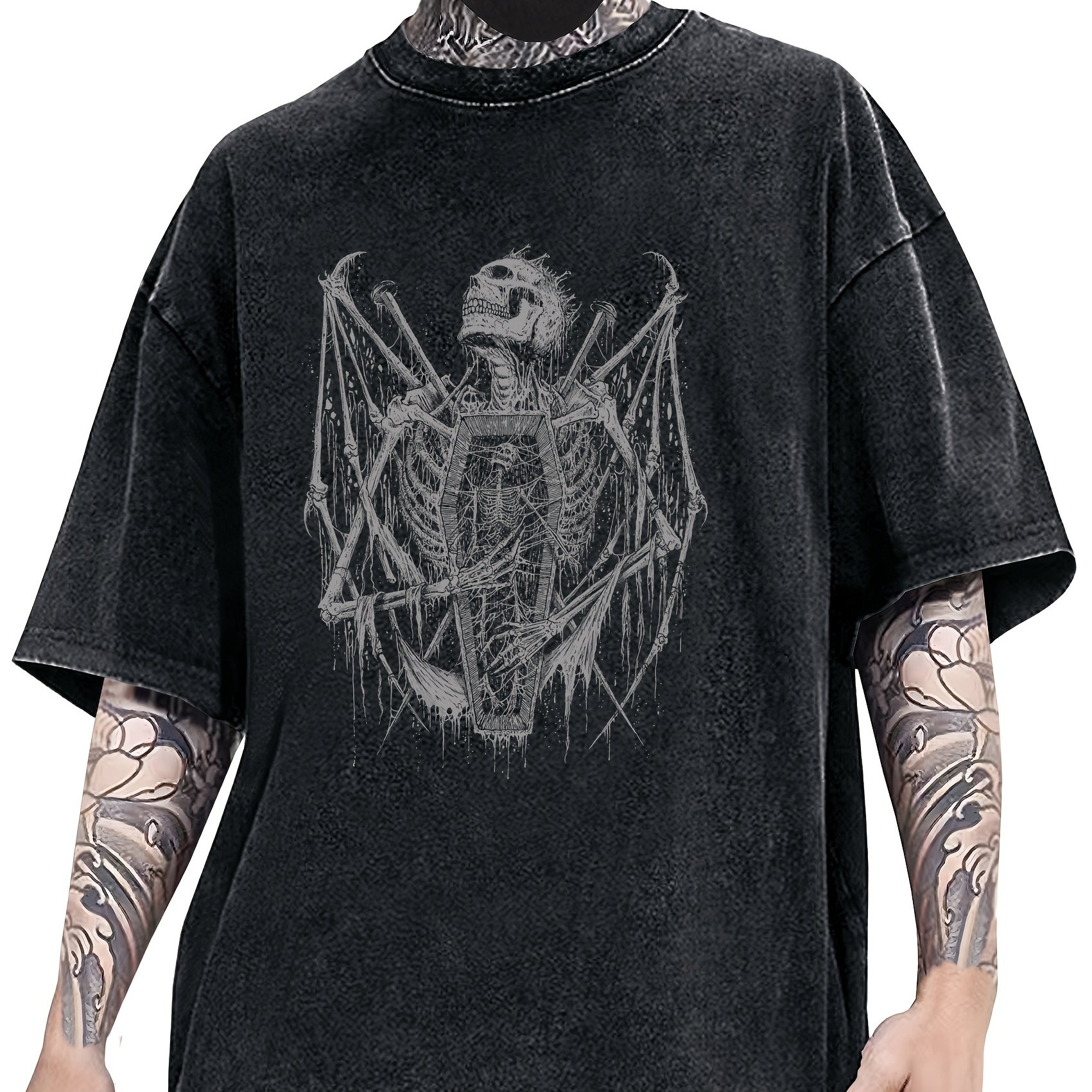 TEMU [print Design-not Textured] Plus Size Short Sleeve Men's Shirt Craft T-shirt Retro Distressed Print Short Sleeve T-shirt