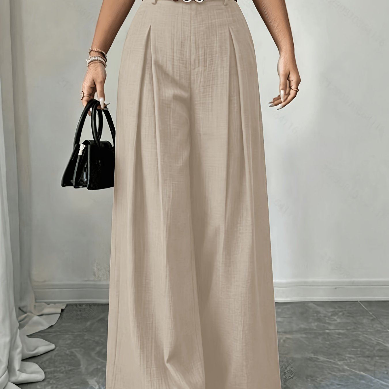 TEMU Women's High-waisted Wide- Trousers - Loose-fit Solid Color Pants Suitable For Daily Wear & Vacation, Beltless Spring/summer Style For Office,