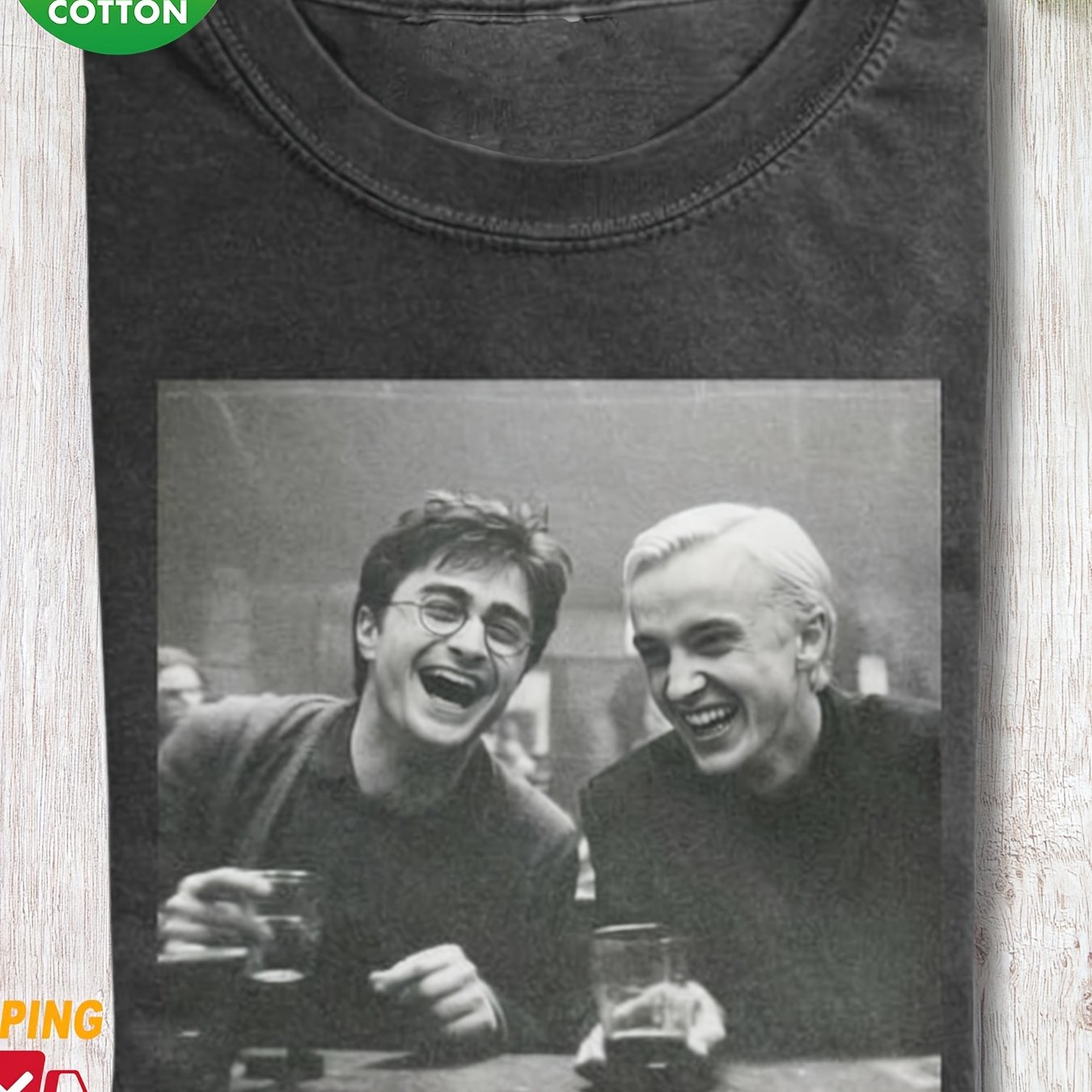 Image of Warner . Official, Black-and-white Printing Of Harry Potter 's For Men And Summer, Thick 180g Cotton Round Neck Short-sleeved T-shirt For Height And Quality, Casual Everyday Street T-shirt.