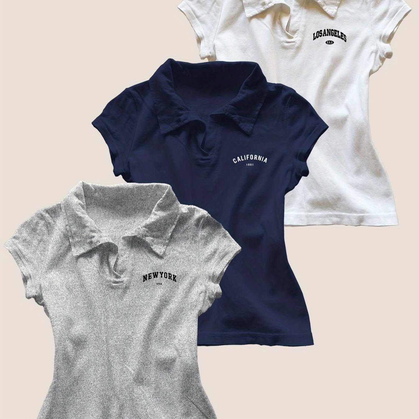 TEMU 3pcs (stylish ) Vintage Top, Summer Collar Short-sleeve, Straight Shoulder T-shirt For Women