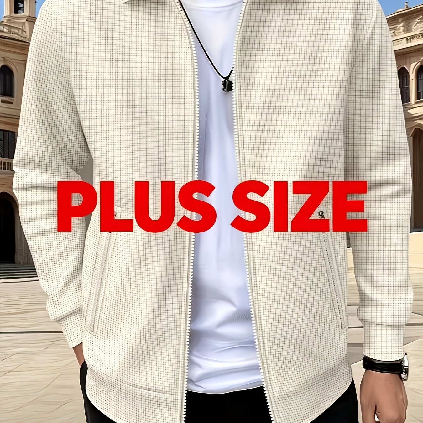 TEMU Plus Size Men's Casual Sweatshirt - Men's Fashion Sports Jacket - Men' Color Lapel Waffle Knit Long Sleeve Zipper Work Jacket, Outdoor Sports