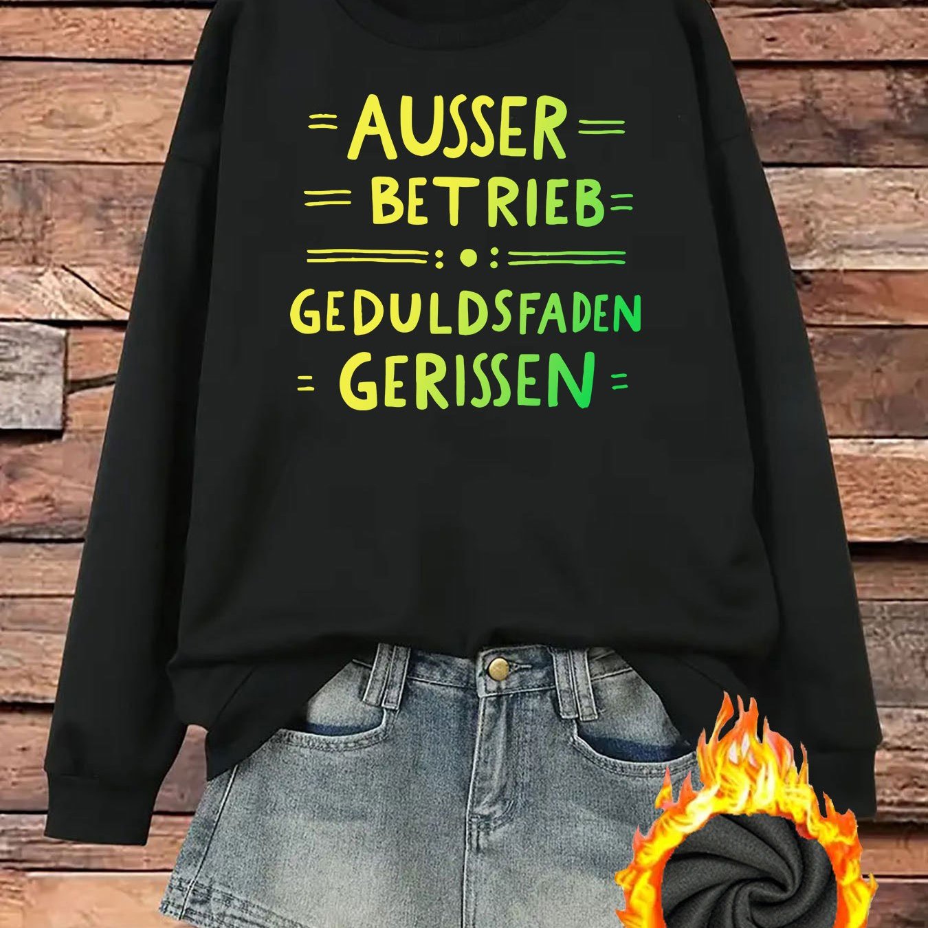 TEMU Women's Oversized Y2k German Text Print Sweatshirt - Fleece-lined Round Neck Long Sleeve Sweater, Plus Size Casual Pullover With German Design,