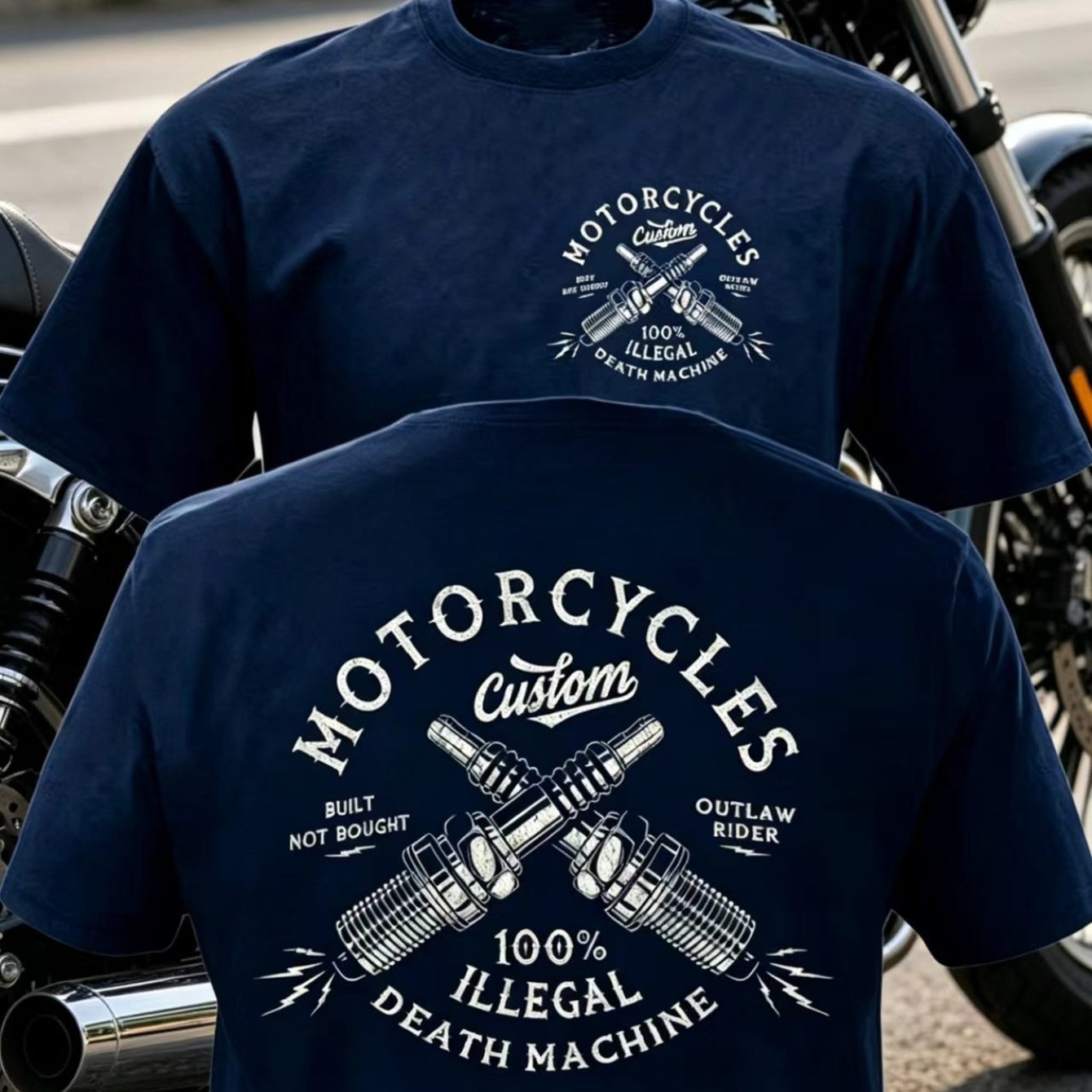 TEMU Men's Vintage Motorcycle T-shirt, Printed With "outlaw" And "death Illegal" Slogans â Vintage Motorcycle Style Graphic Tee, Suitable For