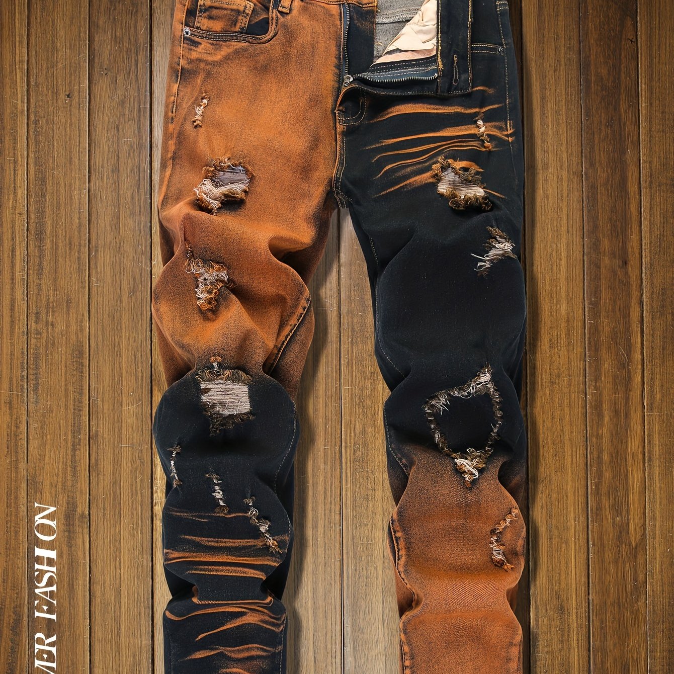Image of 812k# 2024 European And American Men's Popular Vintage Street Style Rusty Distressed Washed Denim, Autumn Menswear