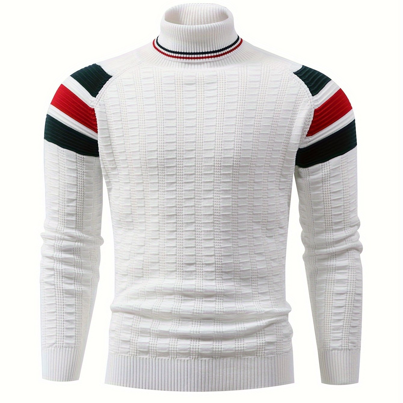 High-neck Color-block Striped Knit Pullover For Men's Obm
