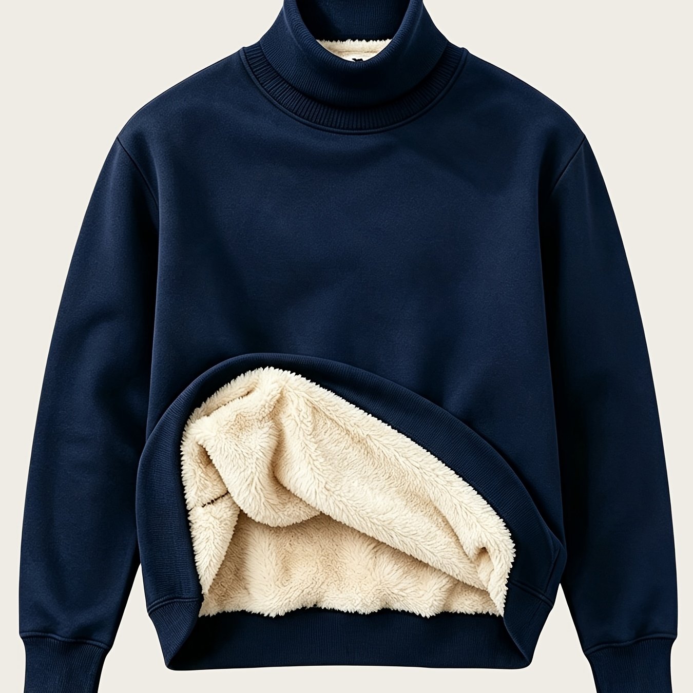 TEMU Men's High-neck Fleece-lined Sweatshirt, Winter Thick Warm Loose Pullover Long Sleeve Base Layer Top