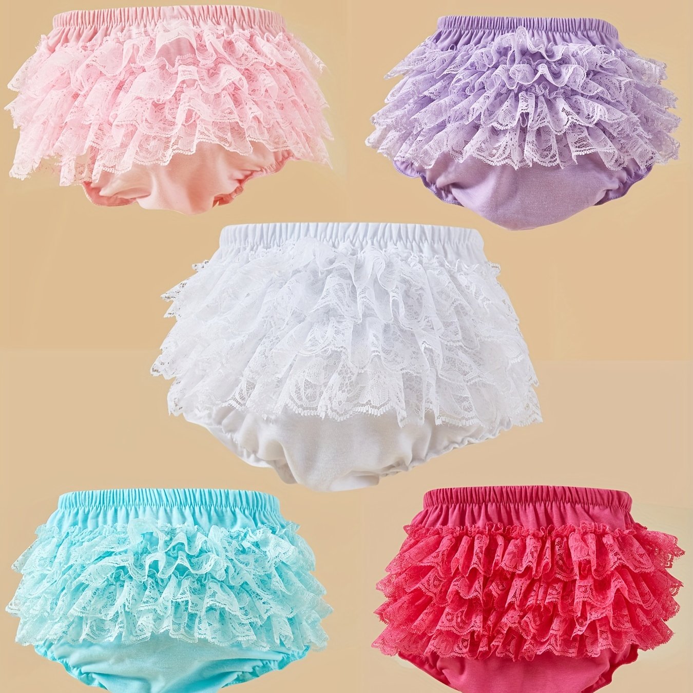 TEMU 5-piece Set Solid Color Children's Lace Shorts Baby Cute Pp Pants Baby Shorts Photo Clothes