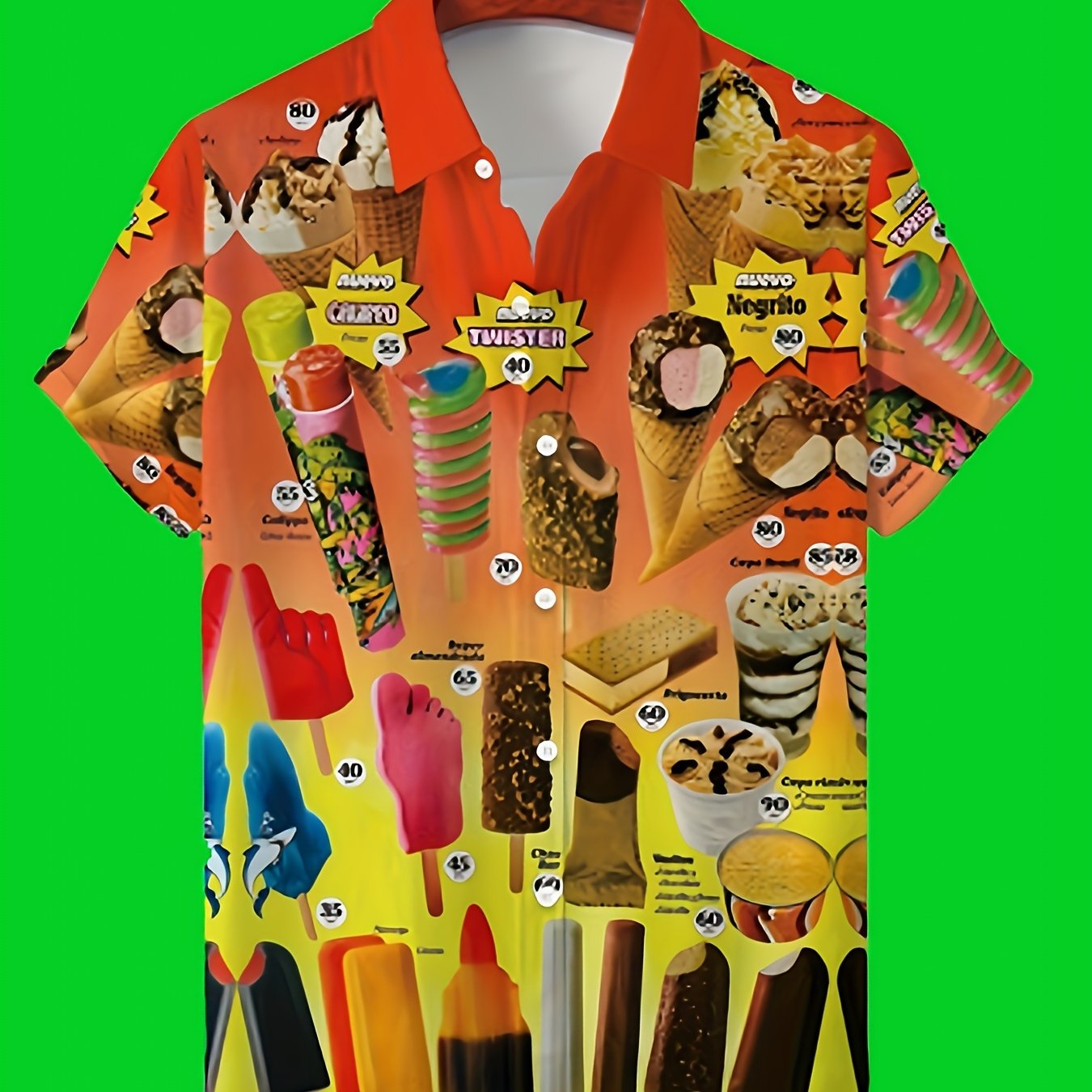 TEMU Camisa casual de manga corta para hombre en - Estampado de postre de helado, estilo , ajuste regular, a y de tendencia, diseño , tela , y única