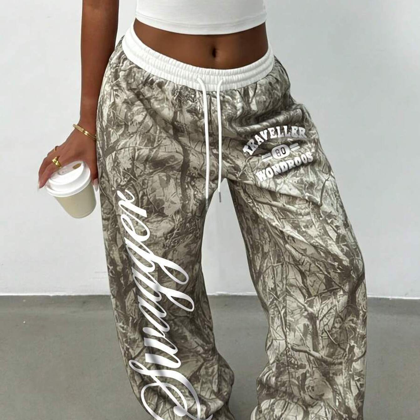 TEMU [Gedrukt Ontwerp - Niet Getextureerd] 2026 Nieuwe Damesbroek met Wijde Pijpen, Joggingbroek, voor Dagelijkse Streetwear, Vrije Tijd Thuis,