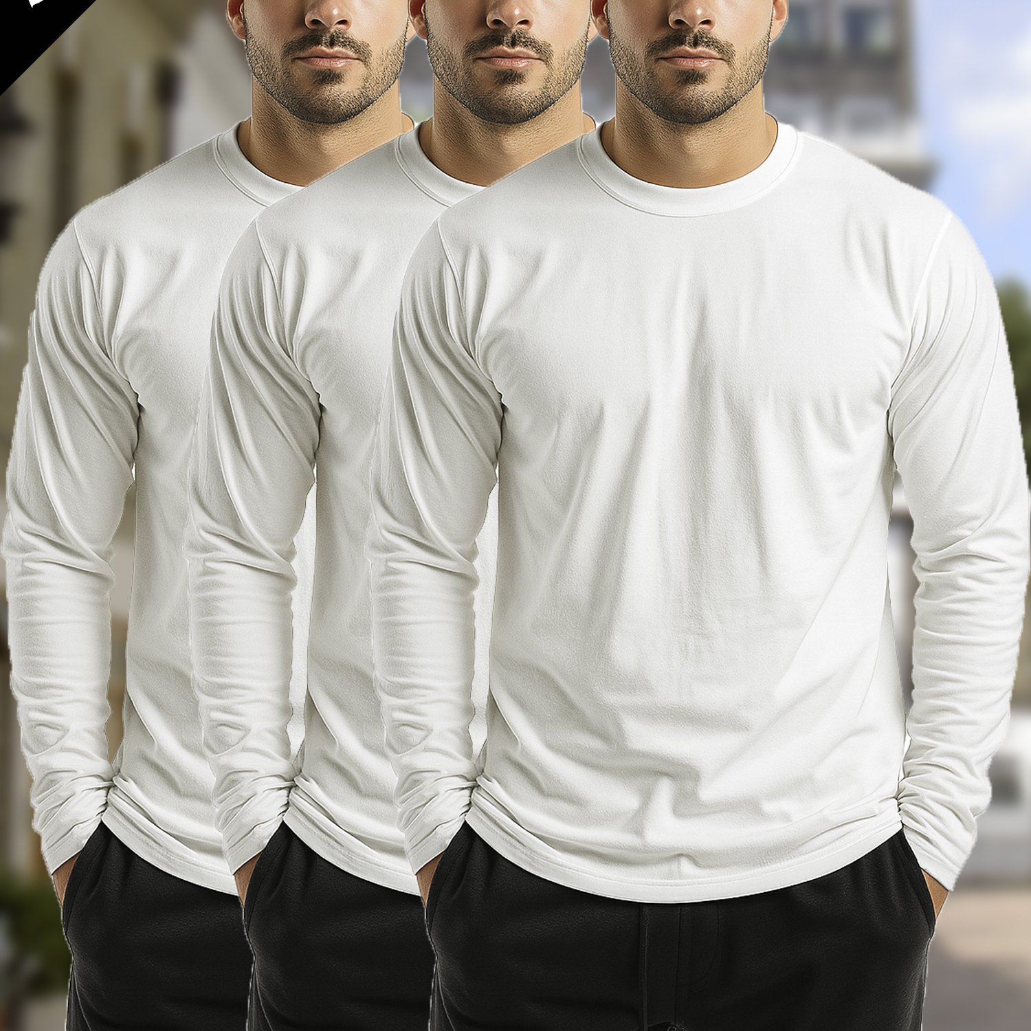 TEMU 3pcs Set Men's & Women' Long Sleeve Cotton T-shirts - Slim Fit Round Neck Solid Color Basic Tees With High-end Texture, Elastic & | Machine
