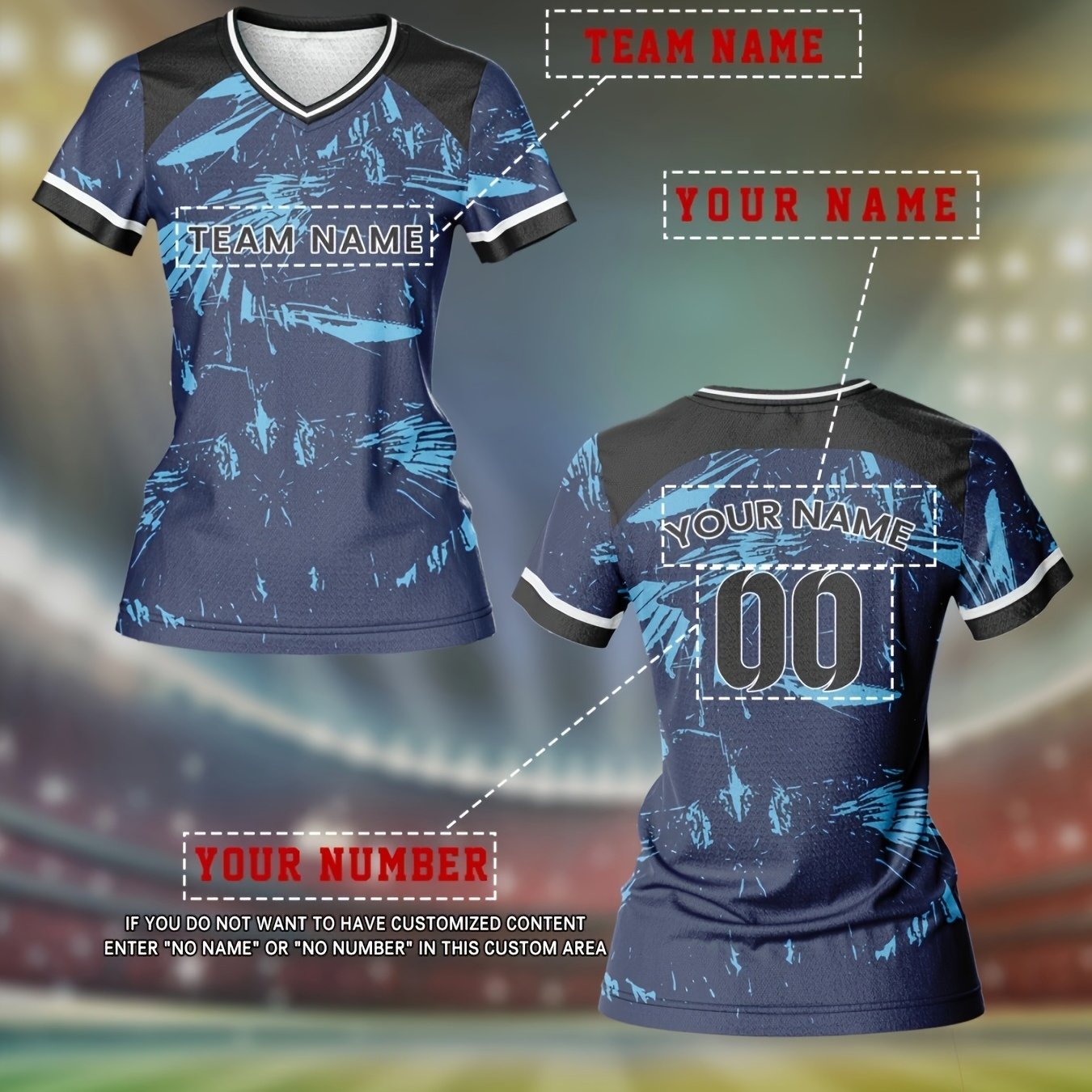 TEMU Customizable Women's V-neck Soccer Jersey - Personalized Name And Number, Breathable Polyester Fiber, Quick-dry Athletic Top, Suitable For Team