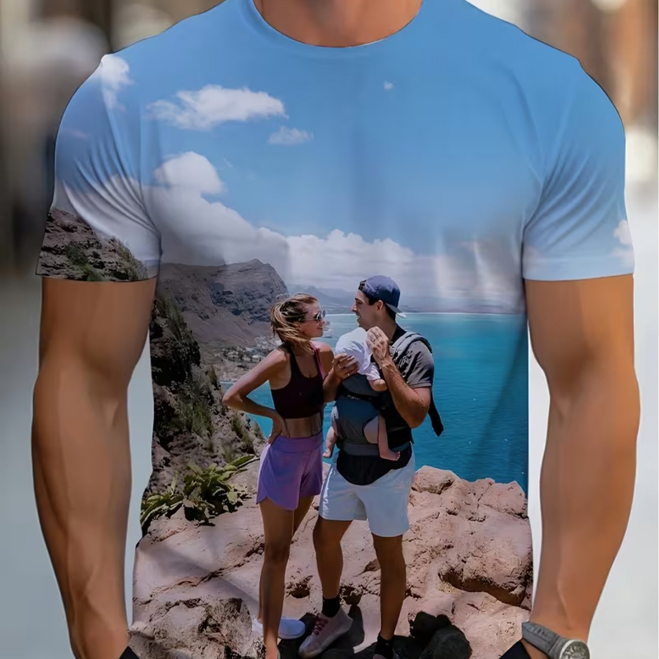 TEMU Custom Photo T-shirt For Men And Women - 100% Polyester Breathable Crew Neck Short Sleeve, Personalized Gift For Beach, Camping, Summer, Spring,